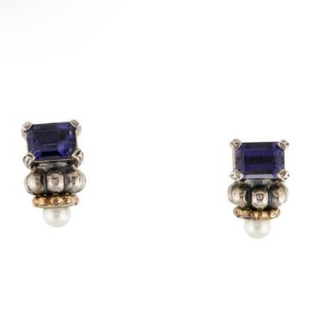 LAGOS Purple Stone, Silver & Gold Accent Pearl Drop Earrings
